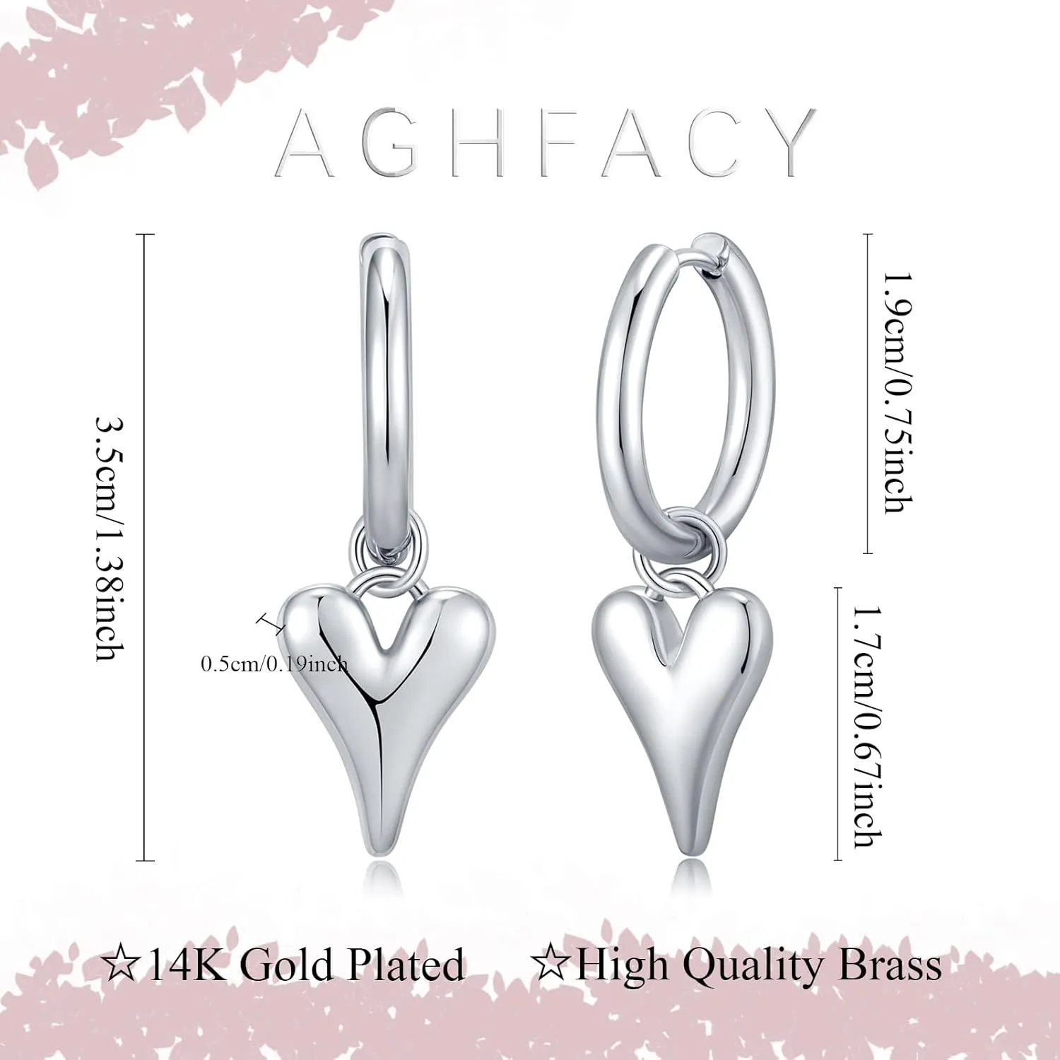 Heart Dangle Earrings 14K Gold Plated Lightweight Heart Drop Earring Dangling Hoop Earrings for Women Fashion Trendy Jewelry