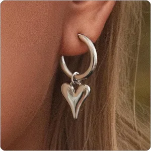 Heart Dangle Earrings 14K Gold Plated Lightweight Heart Drop Earring Dangling Hoop Earrings for Women Fashion Trendy Jewelry