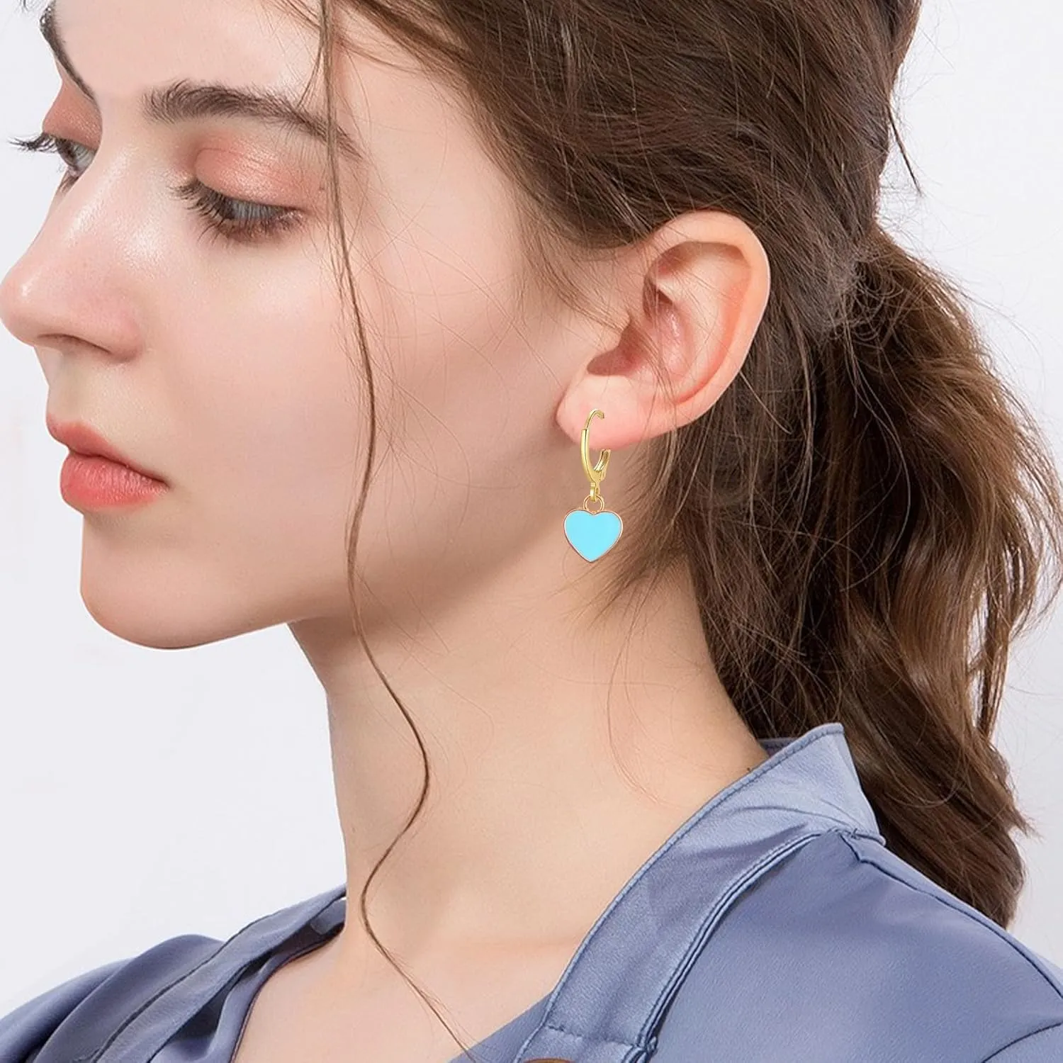 Heart Hoop Earrings for Women Minimalist Sweet Love Heart Hoop Huggie Earrings