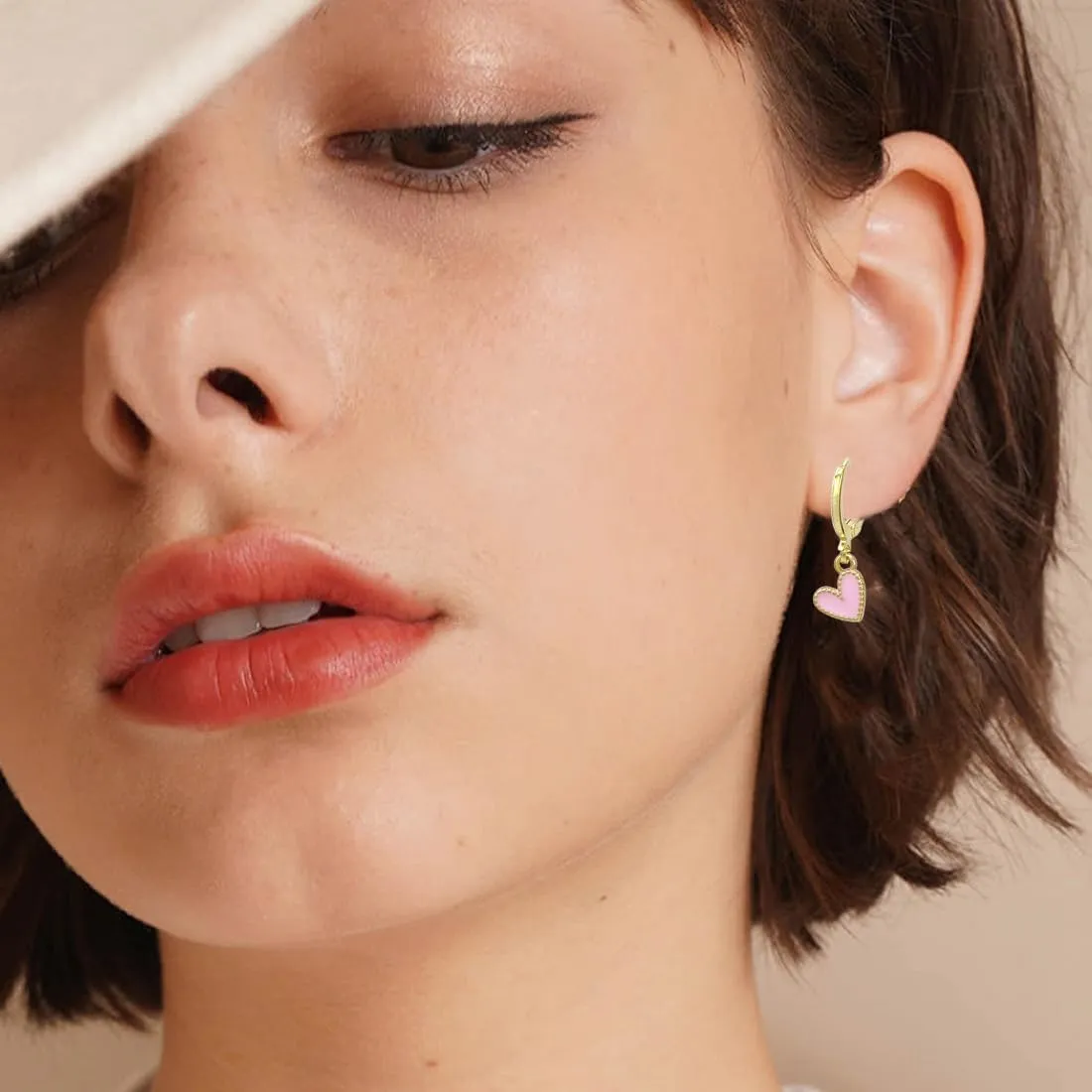 Heart Huggie Hoop Earrings for Women Mini Dangle Drop Earrings Hypoallergenic Tiny Cute Jewelry Gifts White Pink Yellow Black Coral