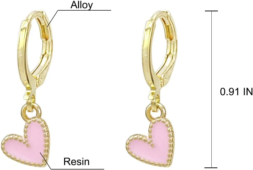 Heart Huggie Hoop Earrings for Women Mini Dangle Drop Earrings Hypoallergenic Tiny Cute Jewelry Gifts White Pink Yellow Black Coral