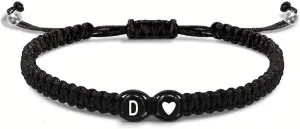 Heart Initial Bracelets for Women Men Charms Handmade Adjustable Rope Braided Letter Matching Bracelet for Couple Best Friends Letter A-Z Friendship Bracelets