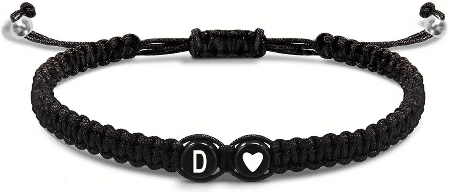 Heart Initial Bracelets for Women Men Charms Handmade Adjustable Rope Braided Letter Matching Bracelet for Couple Best Friends Letter A-Z Friendship Bracelets