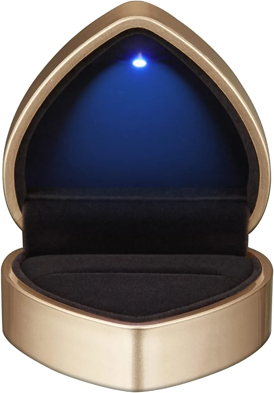 Heart Shaped Ring Gift Box with LED Light, Velvet Earrings Jewelry Case with Light, Jewellry Display Box for Wedding, Engagement, Proposal, Birthday and Anniversary (Gold)