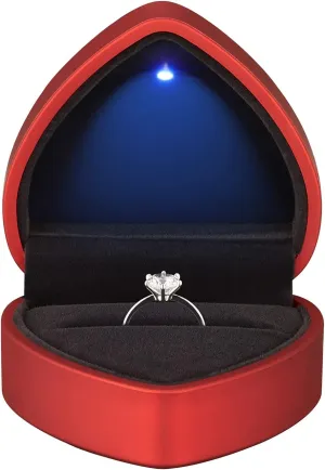 Heart Shaped Ring Gift Box with LED Light, Velvet Earrings Jewelry Case with Light, Jewellry Display Box for Wedding, Engagement, Proposal, Birthday and Anniversary (Red)