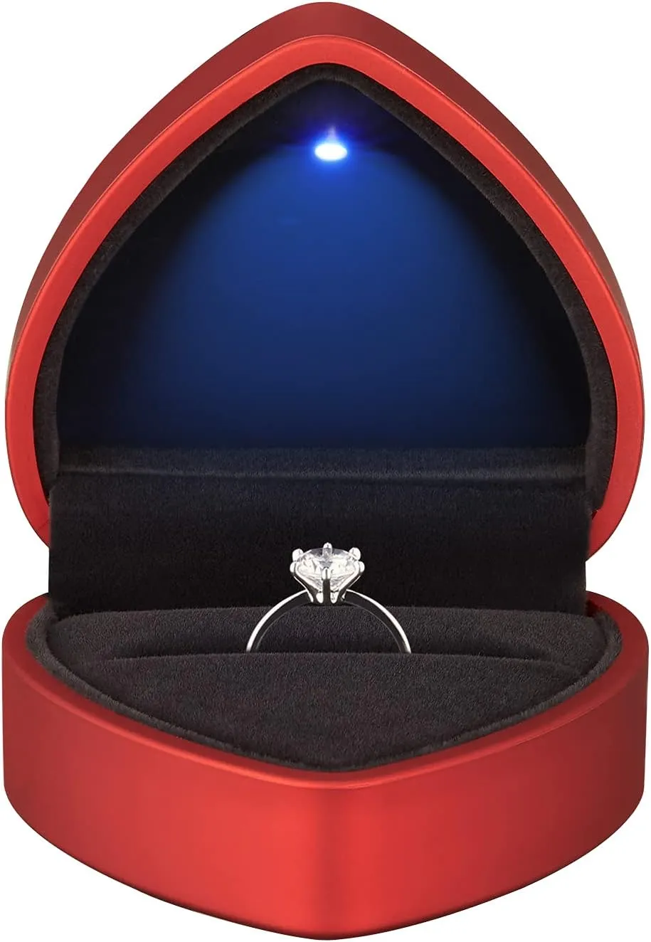 Heart Shaped Ring Gift Box with LED Light, Velvet Earrings Jewelry Case with Light, Jewellry Display Box for Wedding, Engagement, Proposal, Birthday and Anniversary (Red)