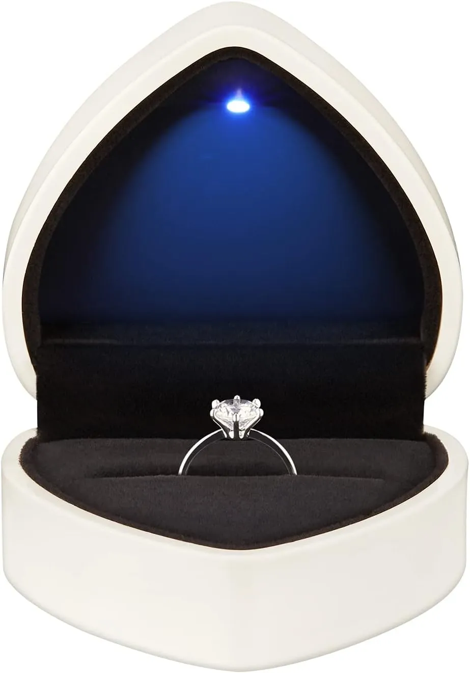 Heart Shaped Ring Gift Box with LED Light, Velvet Earrings Jewelry Case with Light, Jewellry Display Box for Wedding, Engagement, Proposal, Birthday and Anniversary (White)