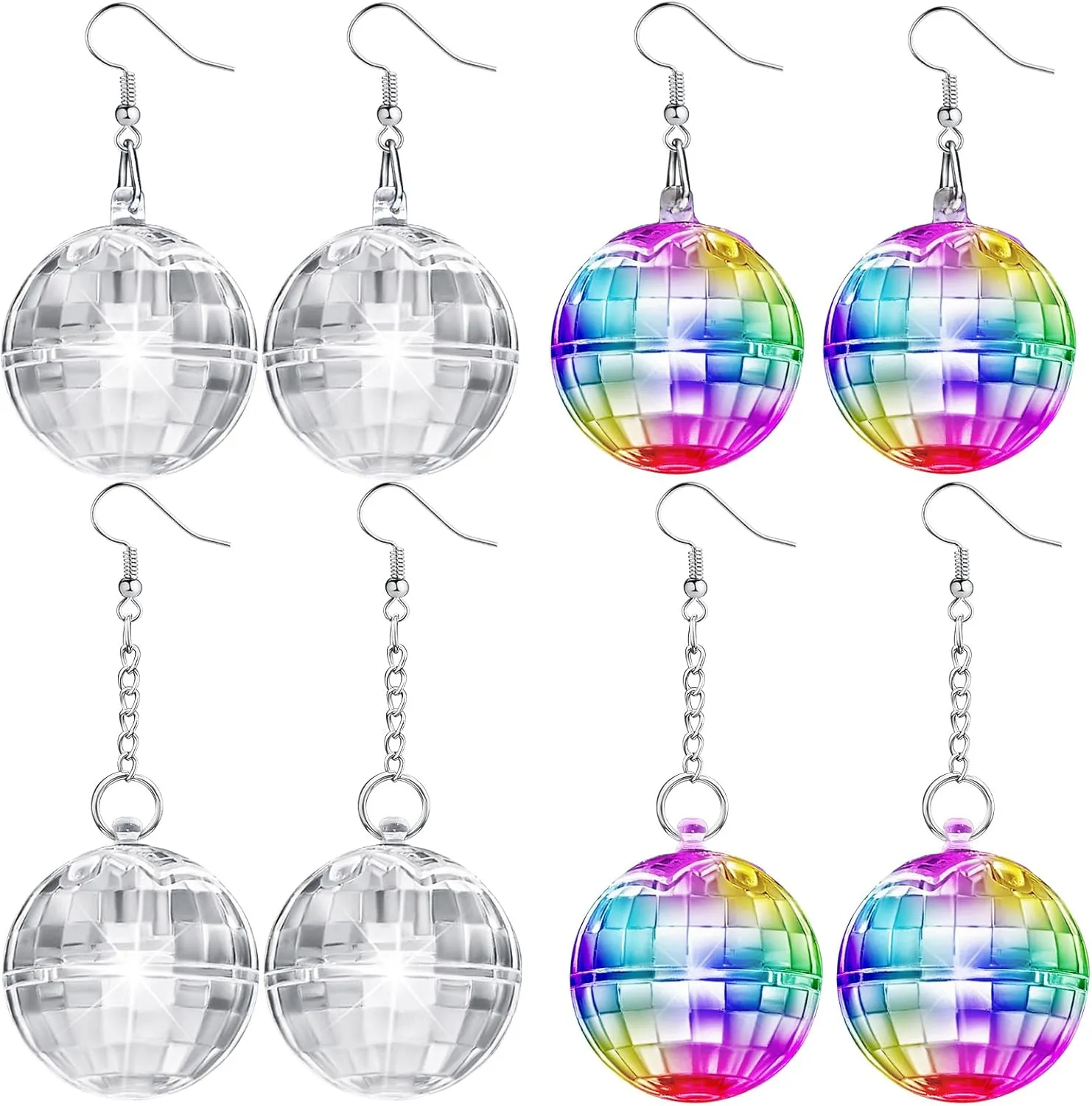 Henoyso 4 Pairs 70s Light up Disco Ball Earrings LED 60s 70s Long Short Light Earrings for Women Bachelorette Party Dance Party Glow Accessories