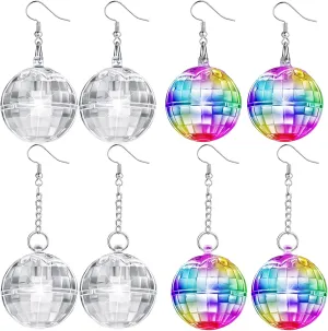 Henoyso 4 Pairs 70s Light up Disco Ball Earrings LED 60s 70s Long Short Light Earrings for Women Bachelorette Party Dance Party Glow Accessories