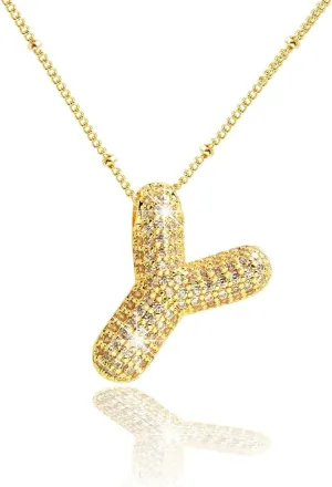 Hermosa Gold Plated Initial Pendant Necklace with Sparkling Zirconia, 17 Inch Adjustable Chain (2 Inches Extension), Elegant Letter Charm Jewelry