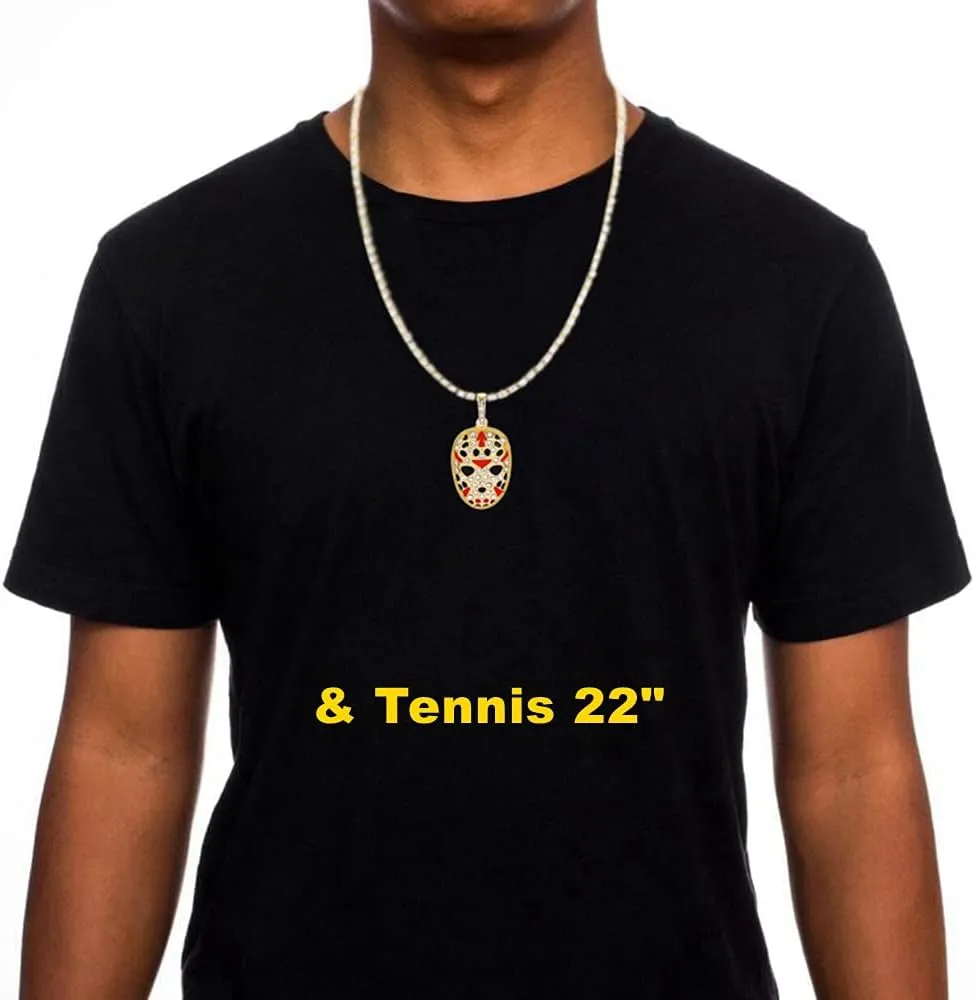 HH BLING EMPIRE 14k Gold Silver Plated Hip Ho Rapper Pendant Chain Necklace for Men, Iced Out Diamond King Pendant with Rope Tennis Chains 22 Inch