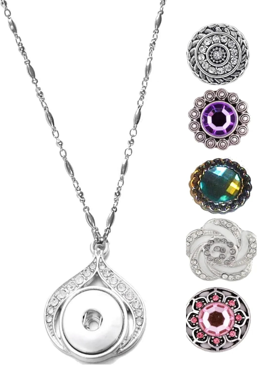Hidden Hollow Beads Snap Interchangeable Women's Fashion Jewelry Necklace, 18" or 24" long, Fancy STRONG Stainless Steel Chain. Comes in a gift box.