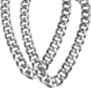 Hip Hop Chunky Silver Necklace 2 Pack, 36 Inch Silver Plastic Chain Necklace 80s 90s Punk Turnover Necklace Rapper Chain Men Costume Accessory for Party Costume Class Bar
