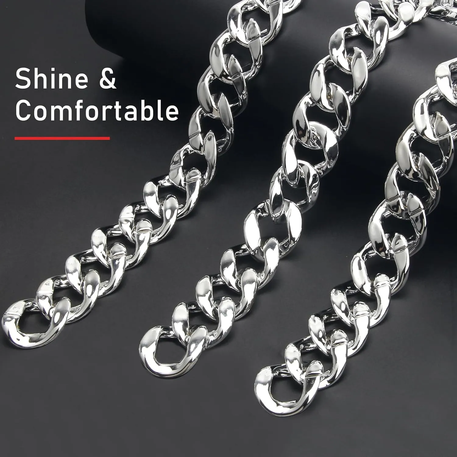 Hip Hop Chunky Silver Necklace 2 Pack, 36 Inch Silver Plastic Chain Necklace 80s 90s Punk Turnover Necklace Rapper Chain Men Costume Accessory for Party Costume Class Bar