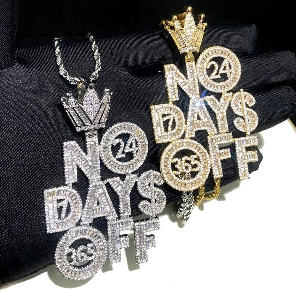 Hip-hop Crown NO DAYS OFF Letter Pendant Necklace for Men Women 2 Color