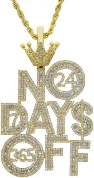 Hip-hop Crown NO DAYS OFF Letter Pendant Necklace for Men Women 2 Color