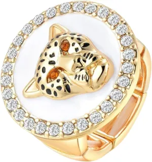 Hip Hop Gold Adjustable Leopard Head Ring Statement Colorful Enamel Stretch Crystal Panther Finger Rings Cocktail Costume Club Party Jewelry