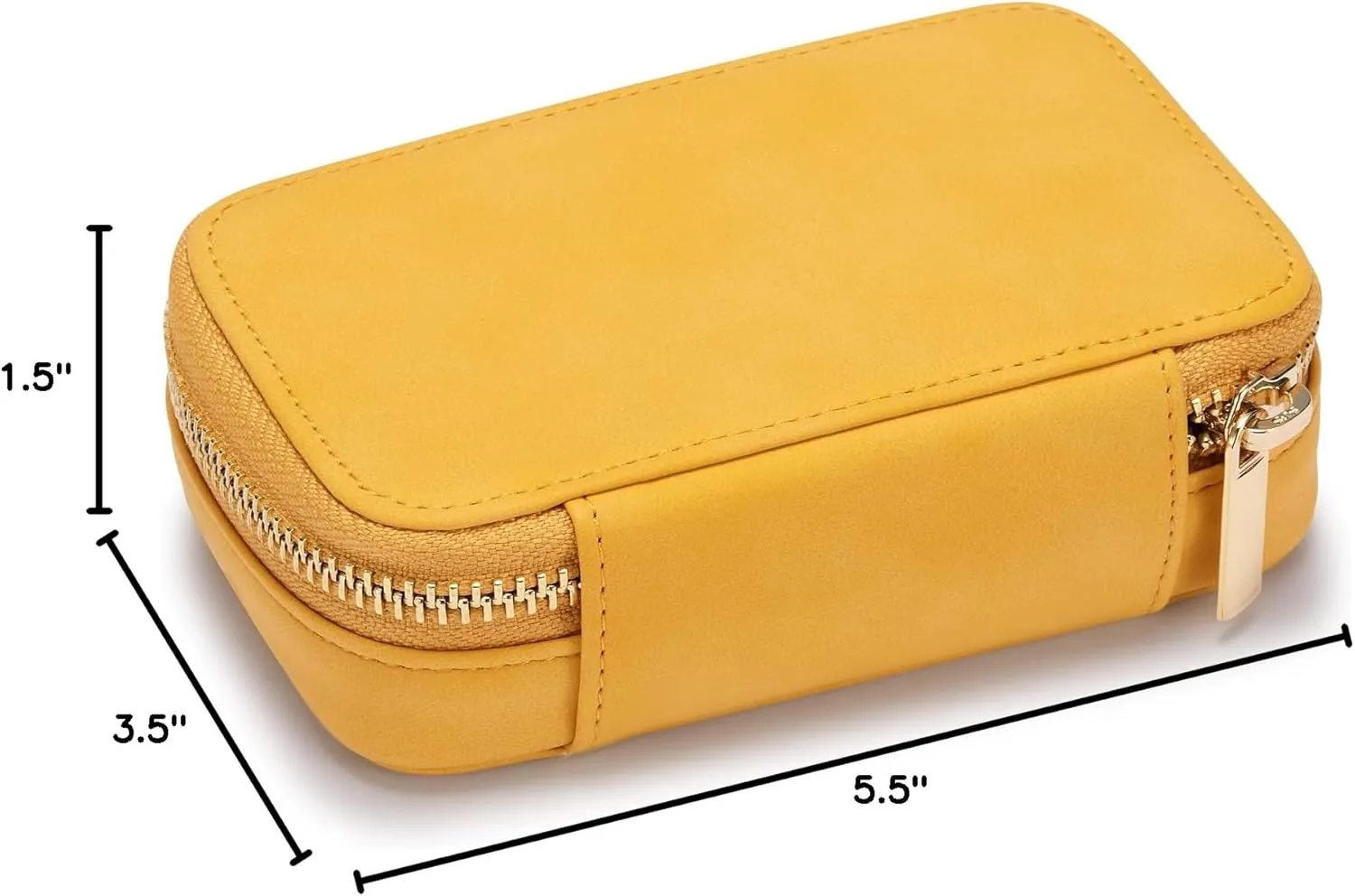 HISCOW Vegan Leather Travel Jewelry Case with Zipper - Portable Necklace & Earring Holder Organizer for Women Girls, Velvet-Lined Ring Box with Anti-Tarnish Design, Yellow