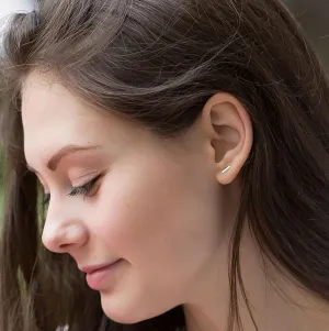 Hoberta Real 14K Solid Gold Tiny Line Bar Stud Earrings for Women & Girls - Hypoallergenic for Sensitive Ears, Small & Minimalist Jewelry for Gifts (Small Line White Gold)