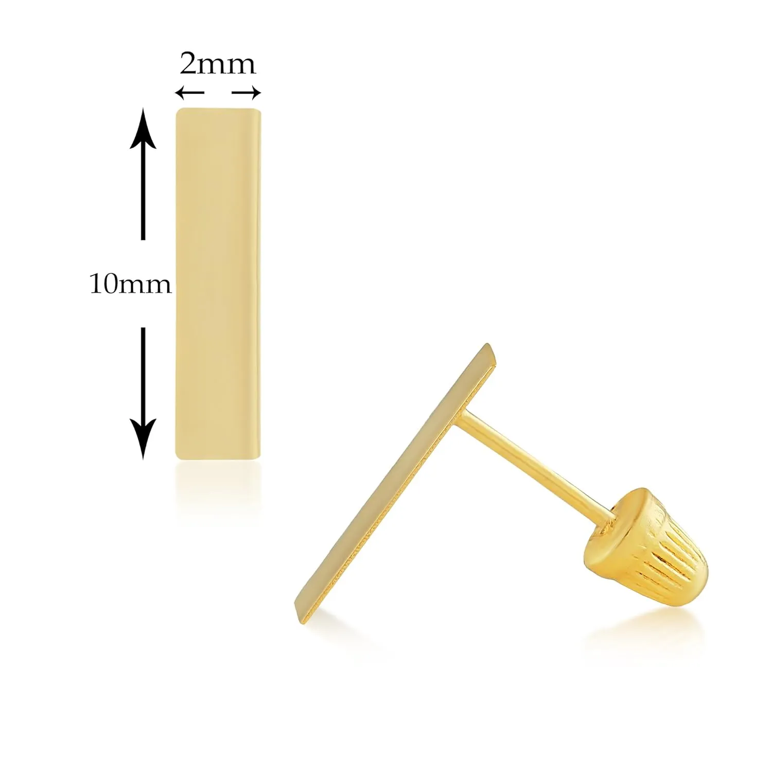 Hoberta Real 14K Solid Gold Tiny Line Bar Stud Earrings for Women & Girls - Hypoallergenic for Sensitive Ears, Small & Minimalist Jewelry for Gifts(Large Line Yellow Gold)