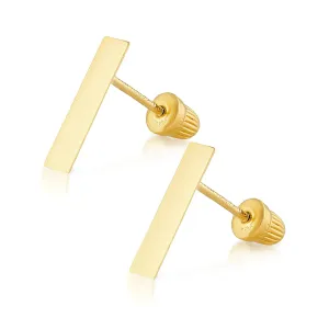 Hoberta Real 14K Solid Gold Tiny Line Bar Stud Earrings for Women & Girls - Hypoallergenic for Sensitive Ears, Small & Minimalist Jewelry for Gifts(Large Line Yellow Gold)