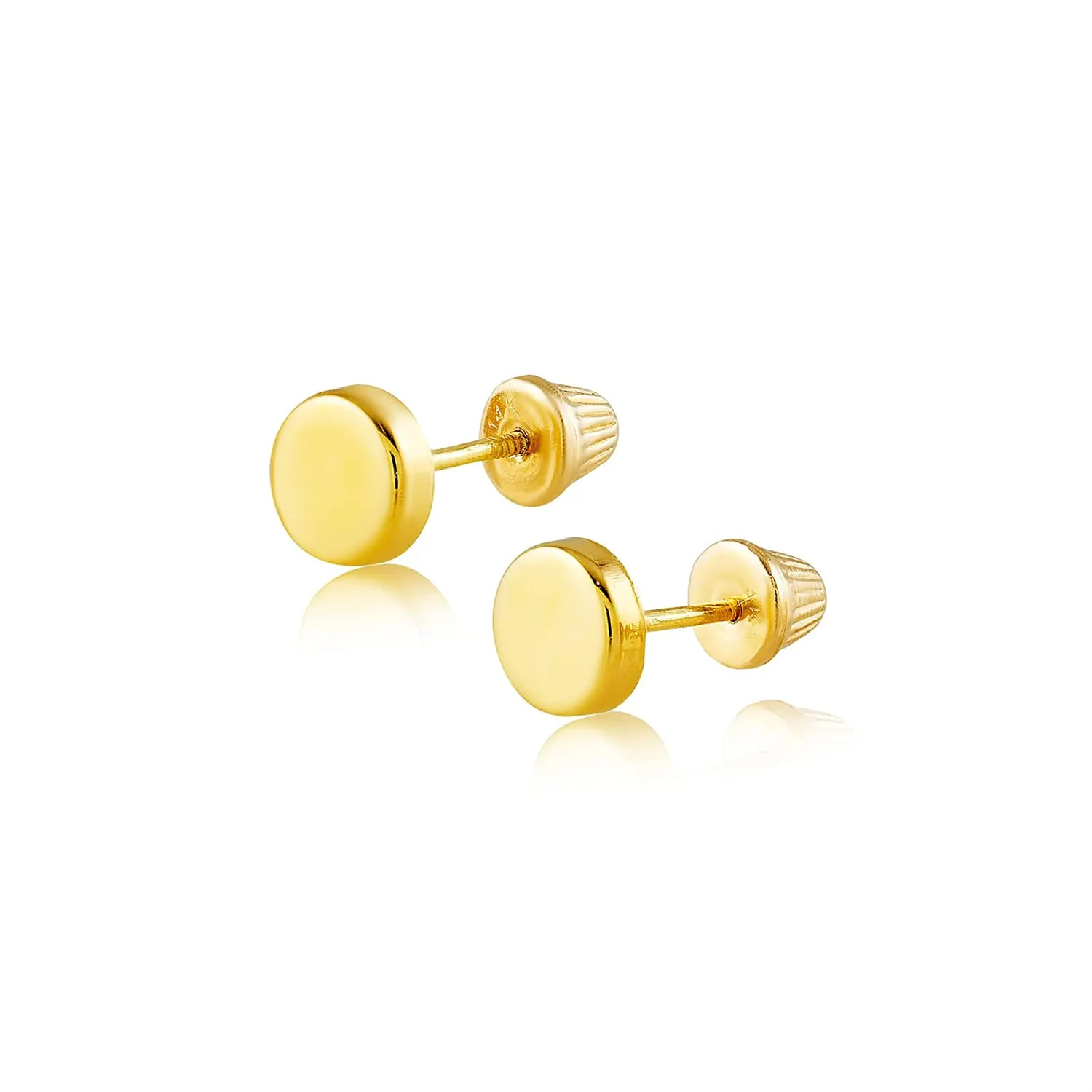 Hoberta Real 14k solid Round Yellow Gold Tiny Circle Stud Earrings with Screw back for Women Girls Men for Sensitive ears Small & Minimalist Dot Studs Jewelry for Gifts (4mm)