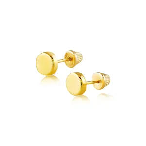 Hoberta Real 14k solid Round Yellow Gold Tiny Circle Stud Earrings with Screw back for Women Girls Men for Sensitive ears Small & Minimalist Dot Studs Jewelry for Gifts (4mm)