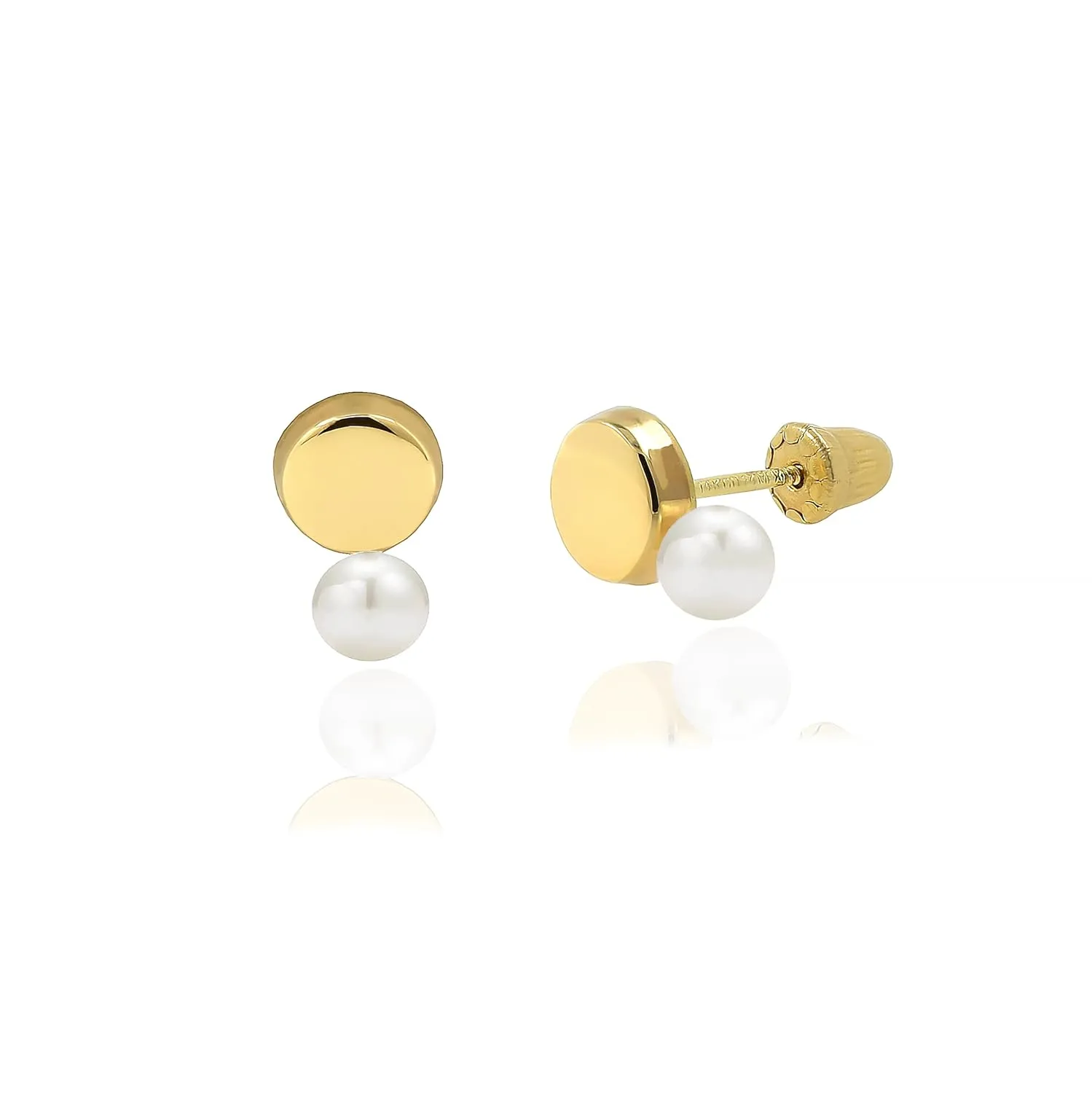 Hoberta Real 14k solid Round Yellow Gold Tiny Circle Stud Earrings with Screw back for Women Girls Men for Sensitive ears Small & Minimalist Dot Studs Jewelry for Gifts