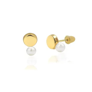 Hoberta Real 14k solid Round Yellow Gold Tiny Circle Stud Earrings with Screw back for Women Girls Men for Sensitive ears Small & Minimalist Dot Studs Jewelry for Gifts