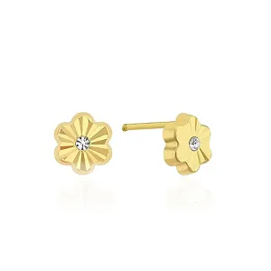Hoberta Real 14k solid Yellow Gold Stud Earrings with Screw back for Women Girls Men for Sensitive ears Small & Minimalist Dot Studs Jewelry for Gifts(Flower stud)