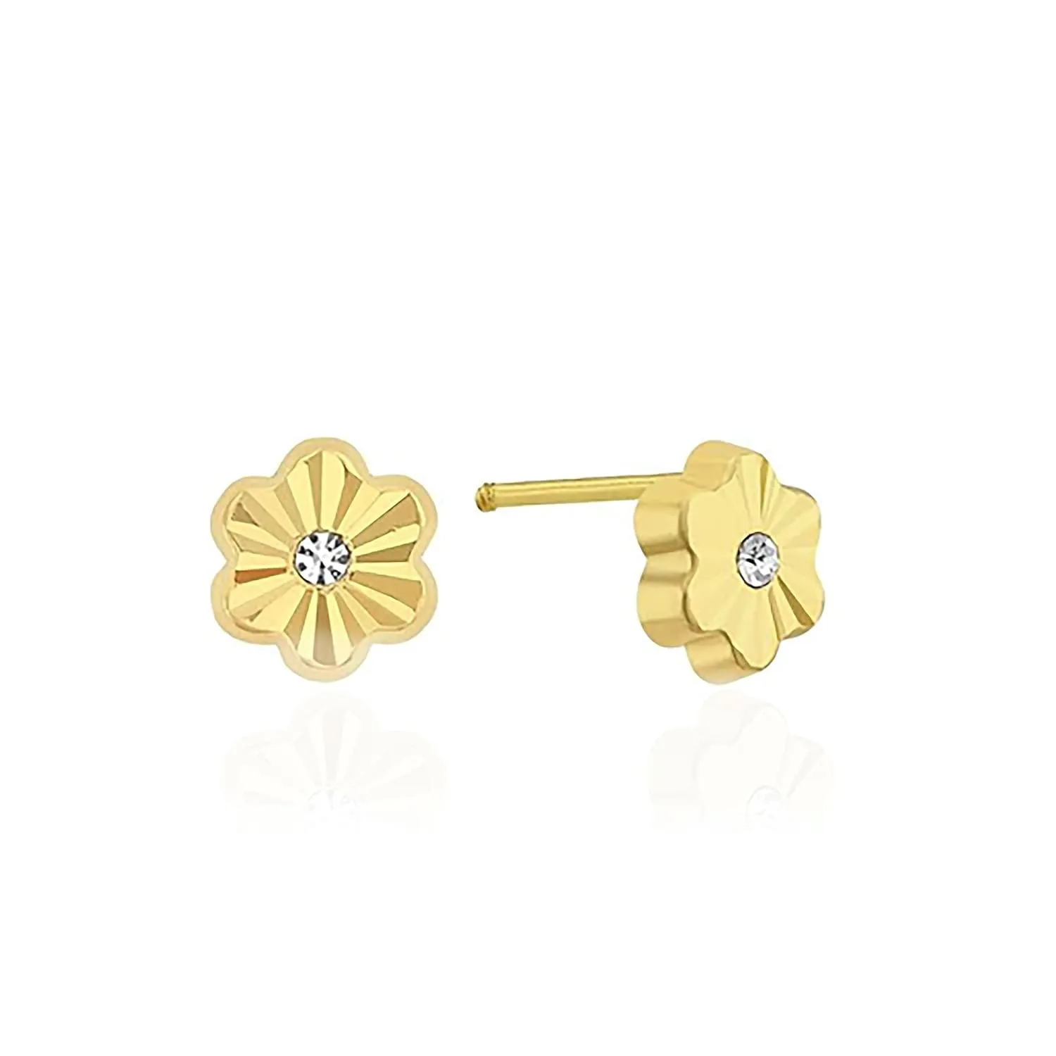 Hoberta Real 14k solid Yellow Gold Stud Earrings with Screw back for Women Girls Men for Sensitive ears Small & Minimalist Dot Studs Jewelry for Gifts(Flower stud)