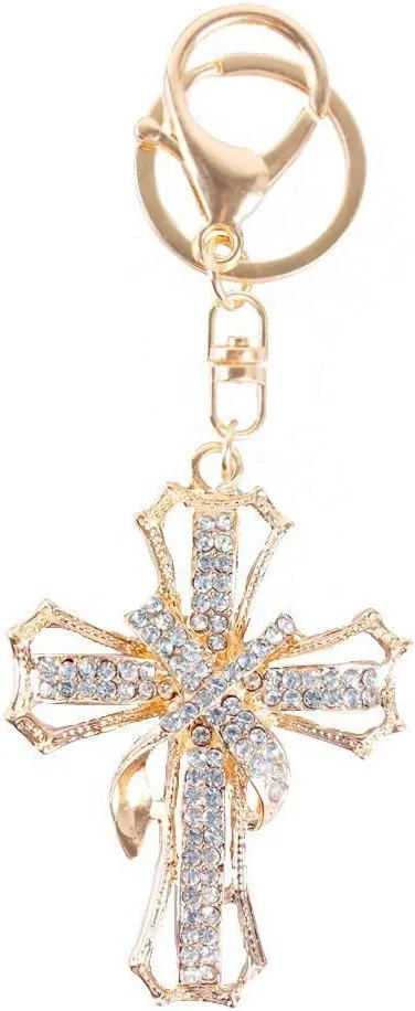 Holy Cross with Rhinestone Sparkling Charm Blingbling Keychain Crystal Pendant (Cross)