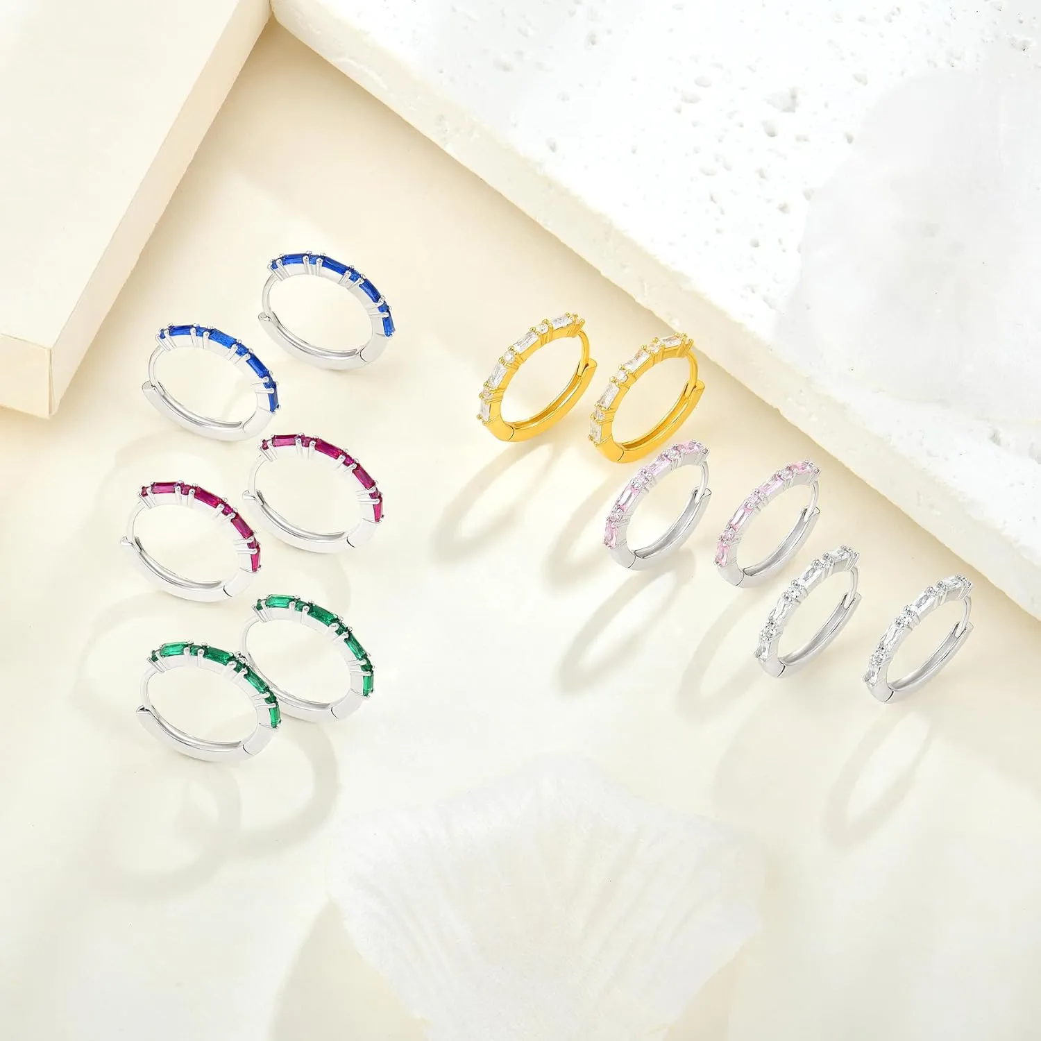 Hoop Earrings 925 Sterling Silver Huggie Hoop Earrings Birthstone Earrings for Women Hypoallergenic