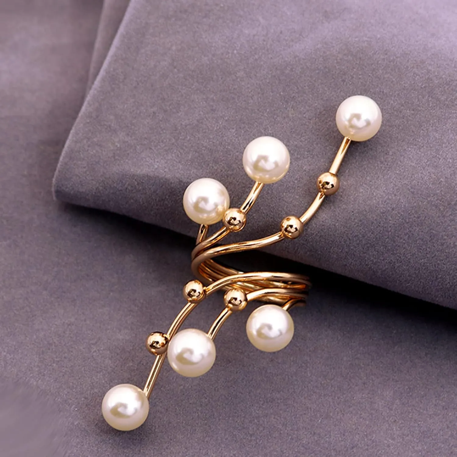 HSQYJ Fashion Adjustable Pearl Crystal Flower Cocktail Statement Ring Rhinestone FloraL Engagement Wedding Bands Rings Luxury Jewelry for Women Gift Gold Silver Plated