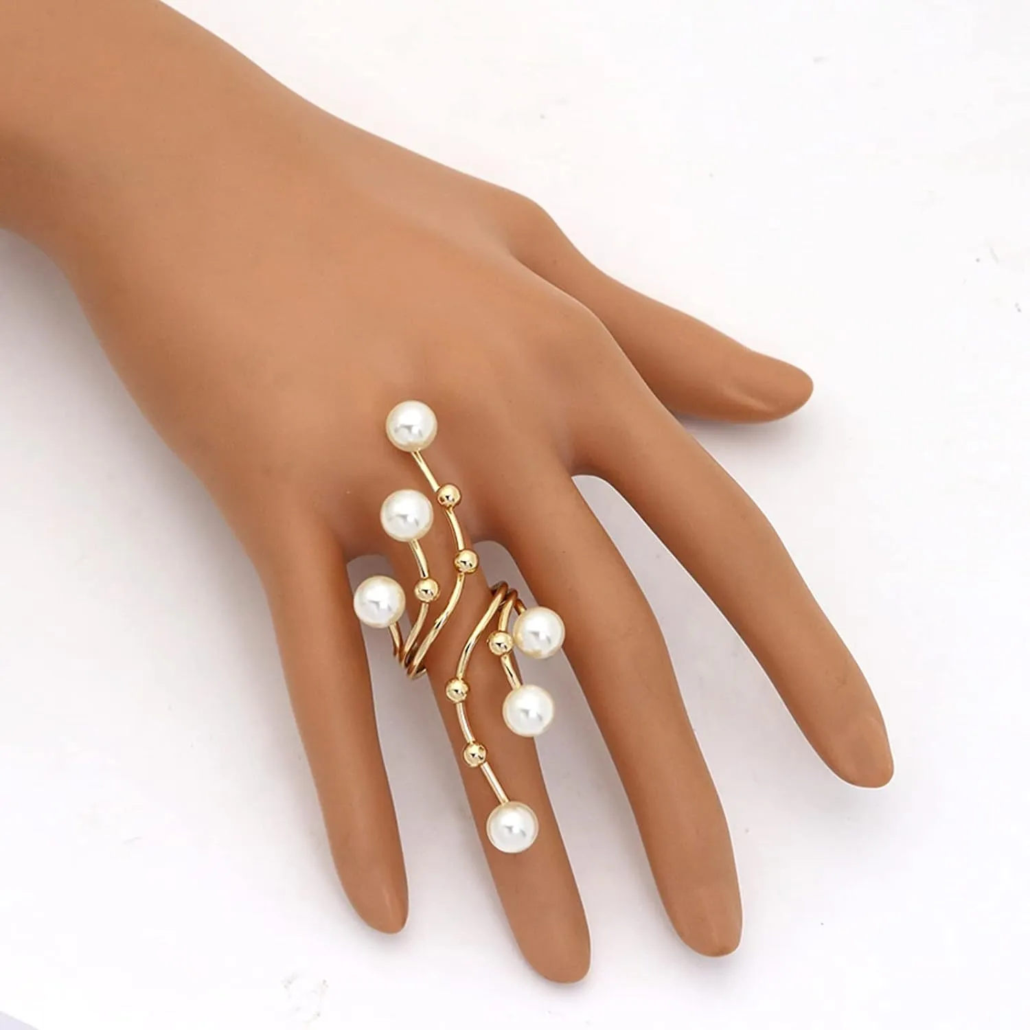 HSQYJ Fashion Adjustable Pearl Crystal Flower Cocktail Statement Ring Rhinestone FloraL Engagement Wedding Bands Rings Luxury Jewelry for Women Gift Gold Silver Plated