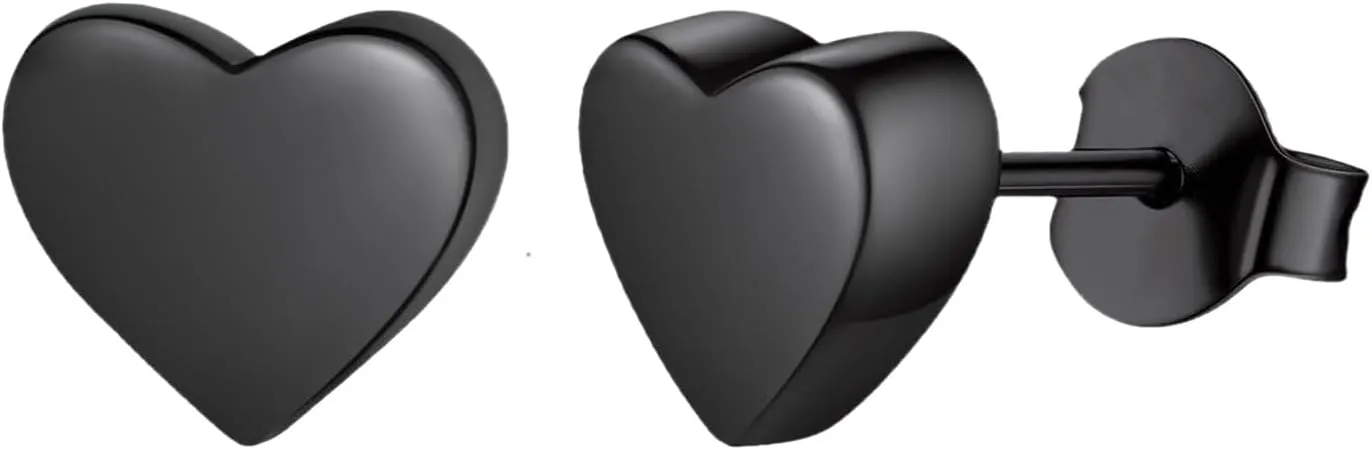 Hypoallergenic Black Heart Earrings for Women  925 Sterling Silver Posts, Delicate & Classic Design (with Gift Box & Pouch)