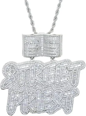Iced Out Bling CZ Street Priest Letters Charm Pendant Necklaces with Open Book Shape Threading Loop Ring