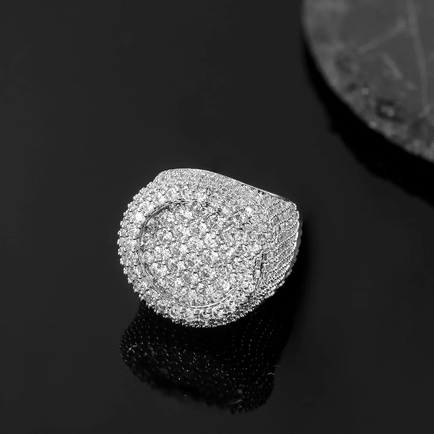 Iced Out Rings for Men, 24MM Large Simulated Diamond Mens Wedding Band 14K White Gold Plated Full 5A CZ Hip Hop Ring Chunky Bling Cluster Men's Pinky Rings Rapper Jewelry Gift 7-10US