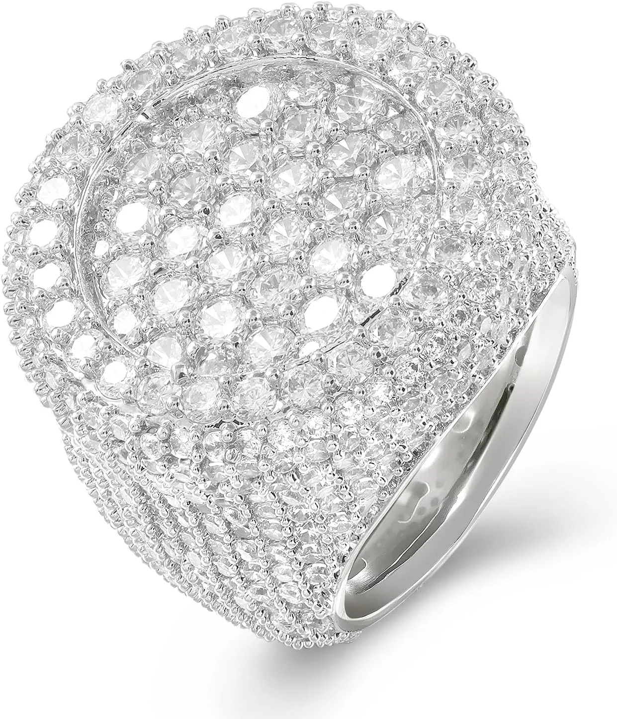 Iced Out Rings for Men, 24MM Large Simulated Diamond Mens Wedding Band 14K White Gold Plated Full 5A CZ Hip Hop Ring Chunky Bling Cluster Men's Pinky Rings Rapper Jewelry Gift 7-10US