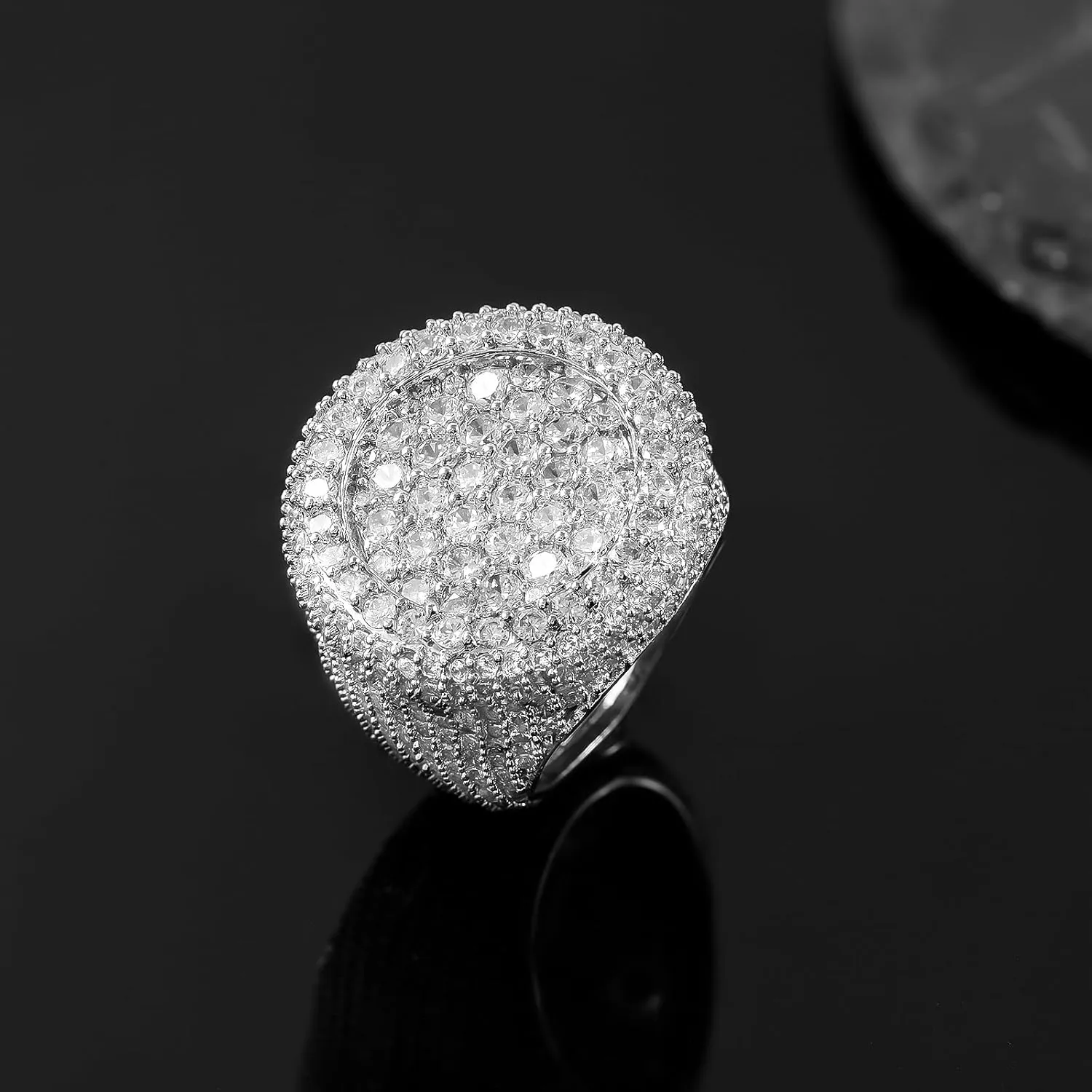 Iced Out Rings for Men, 24MM Large Simulated Diamond Mens Wedding Band 14K White Gold Plated Full 5A CZ Hip Hop Ring Chunky Bling Cluster Men's Pinky Rings Rapper Jewelry Gift 7-10US