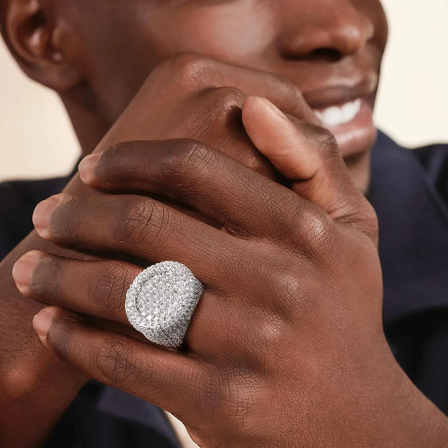 Iced Out Rings for Men, 24MM Large Simulated Diamond Mens Wedding Band 14K White Gold Plated Full 5A CZ Hip Hop Ring Chunky Bling Cluster Men's Pinky Rings Rapper Jewelry Gift 7-10US