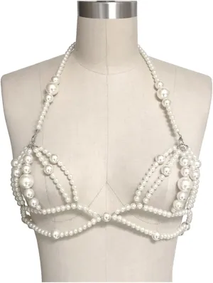 Imitation Pearls Necklace Bra Body Jewelry Chains Top Pearls Sexy Accessories Jewelry (D Light Grey)