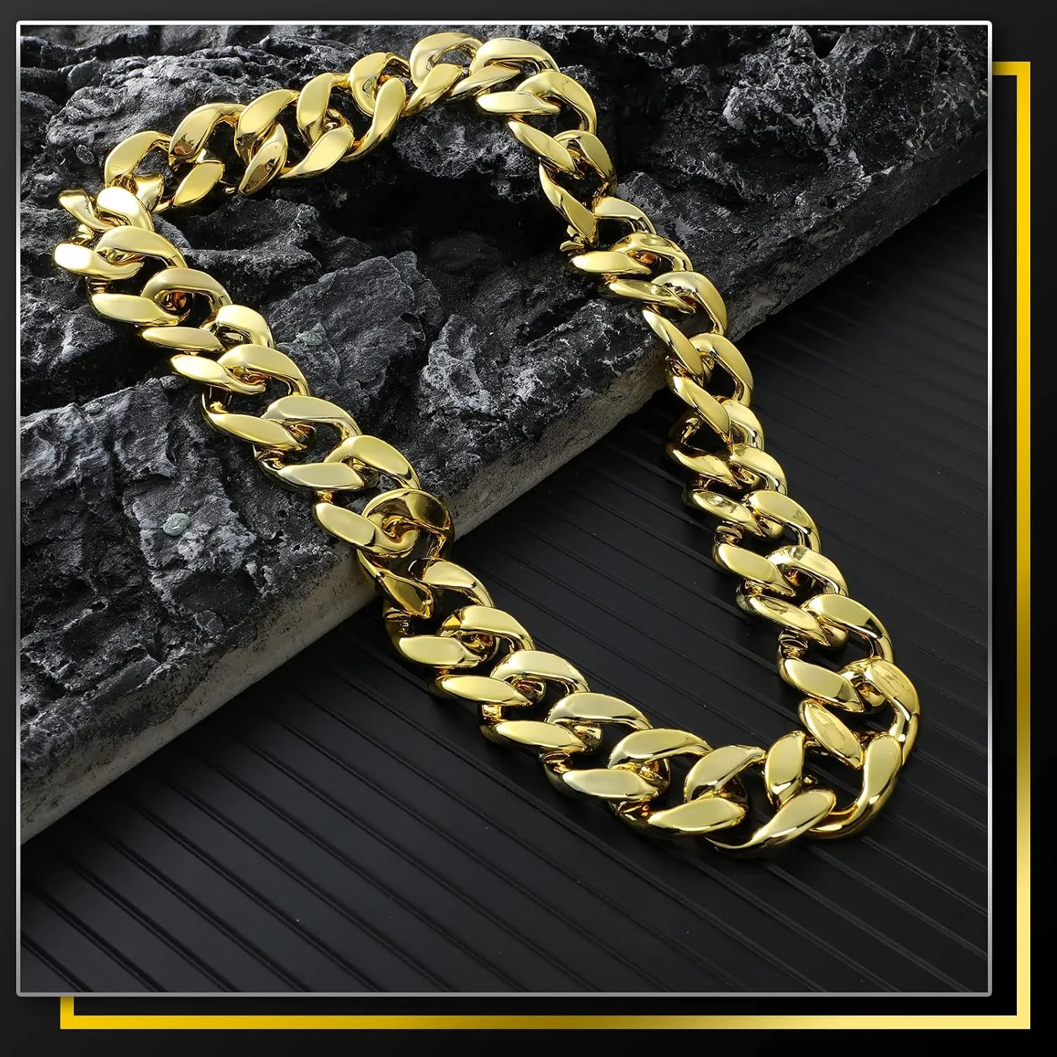 Inbagi 24 Pcs Big Chunky Faux Rapper Chain for 80s 90s Punk Style Halloween Costume, 32 Inches Long
