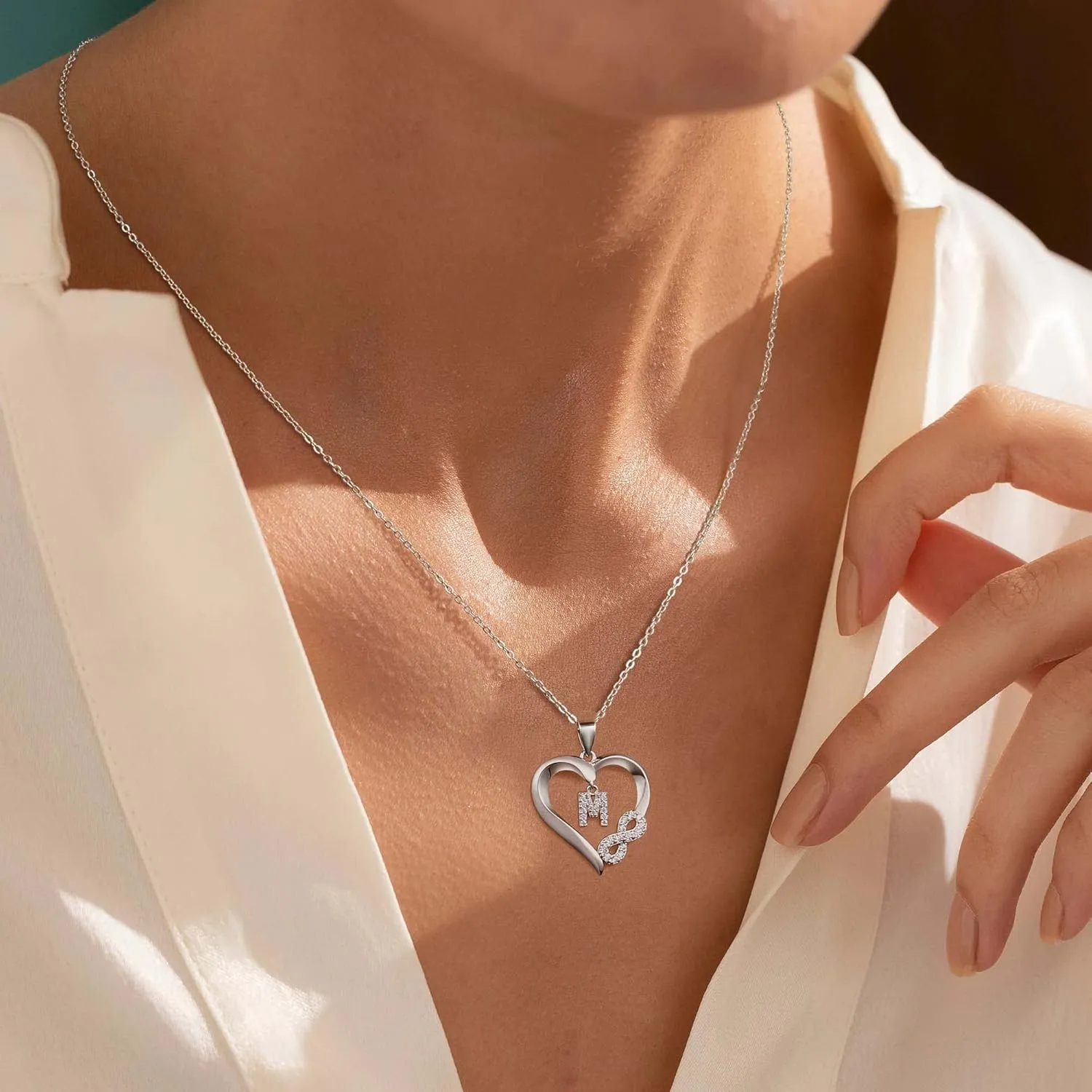 Infinity Heart Necklaces for Women, S925 Sterling Silver Initial Necklace Womens Jewelry Mothers Day Gifts Girls Valentines Gifts for Her Christmas Birthday Gifts for Women Mom Wife Girlfriend