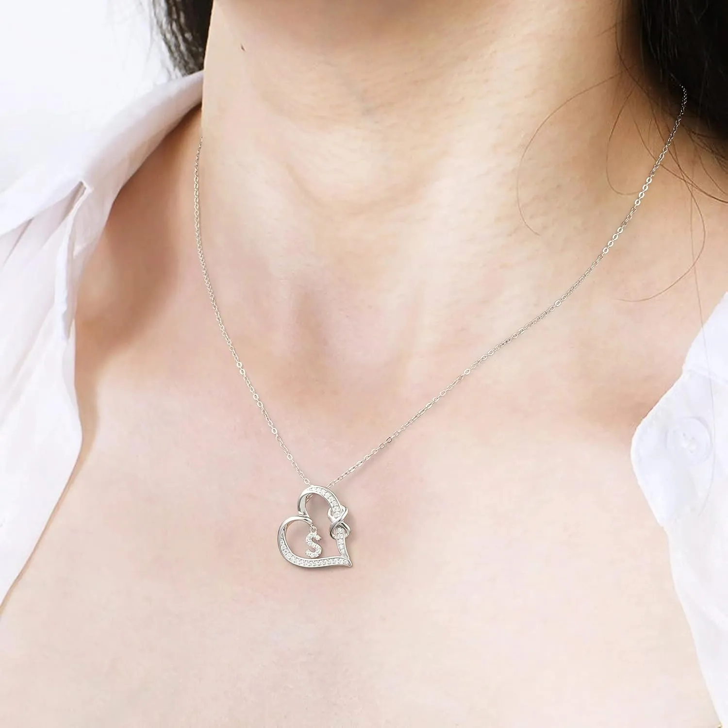 Infinity Heart Necklaces for Women, S925 Sterling Silver Initial Necklace Womens Jewelry Mothers Day Gifts Girls Valentines Gifts for Her Christmas Birthday Gifts for Women Mom Wife Girlfriend