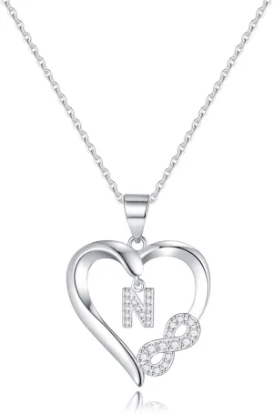 Infinity Heart Necklaces for Women, S925 Sterling Silver Initial Necklace Womens Jewelry Mothers Day Gifts Girls Valentines Gifts for Her Christmas Birthday Gifts for Women Mom Wife Girlfriend