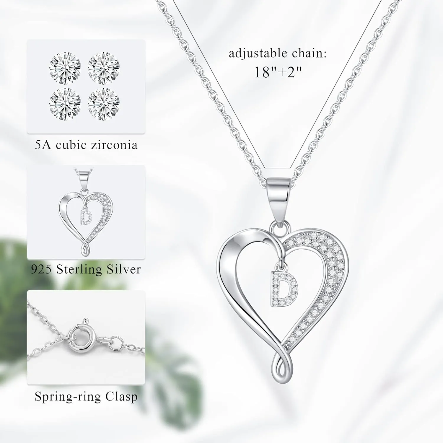 Infinity Heart Necklaces for Women, S925 Sterling Silver Initial Necklace Womens Jewelry Mothers Day Gifts Girls Valentines Gifts for Her Christmas Birthday Gifts for Women Mom Wife Girlfriend