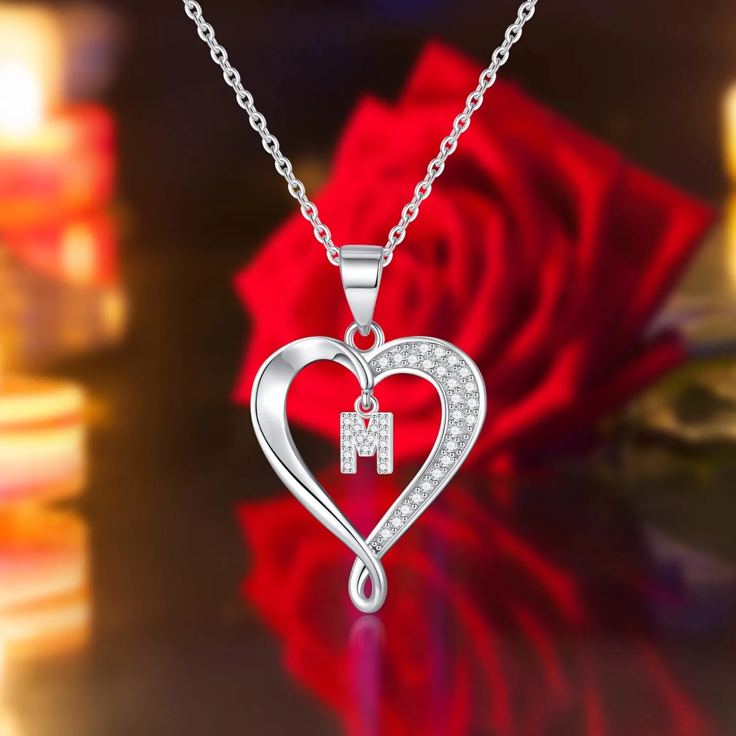 Infinity Heart Necklaces for Women, S925 Sterling Silver Initial Necklace Womens Jewelry Mothers Day Gifts Girls Valentines Gifts for Her Christmas Birthday Gifts for Women Mom Wife Girlfriend