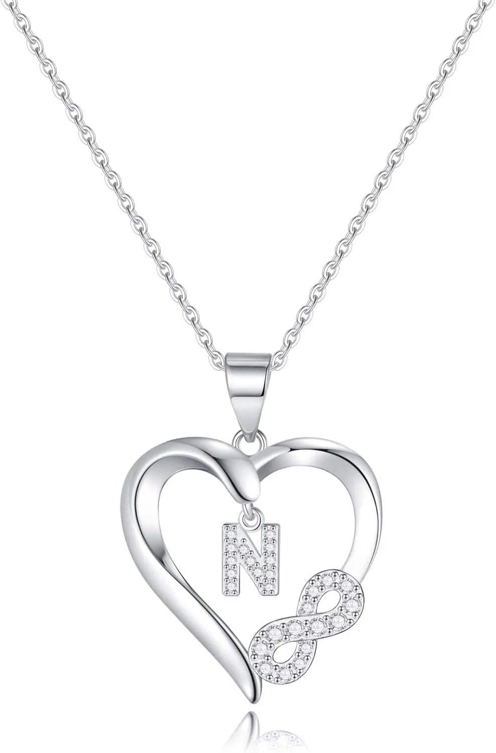 Infinity Heart Necklaces for Women, S925 Sterling Silver Initial Necklace Womens Jewelry Mothers Day Gifts Girls Valentines Gifts for Her Christmas Birthday Gifts for Women Mom Wife Girlfriend