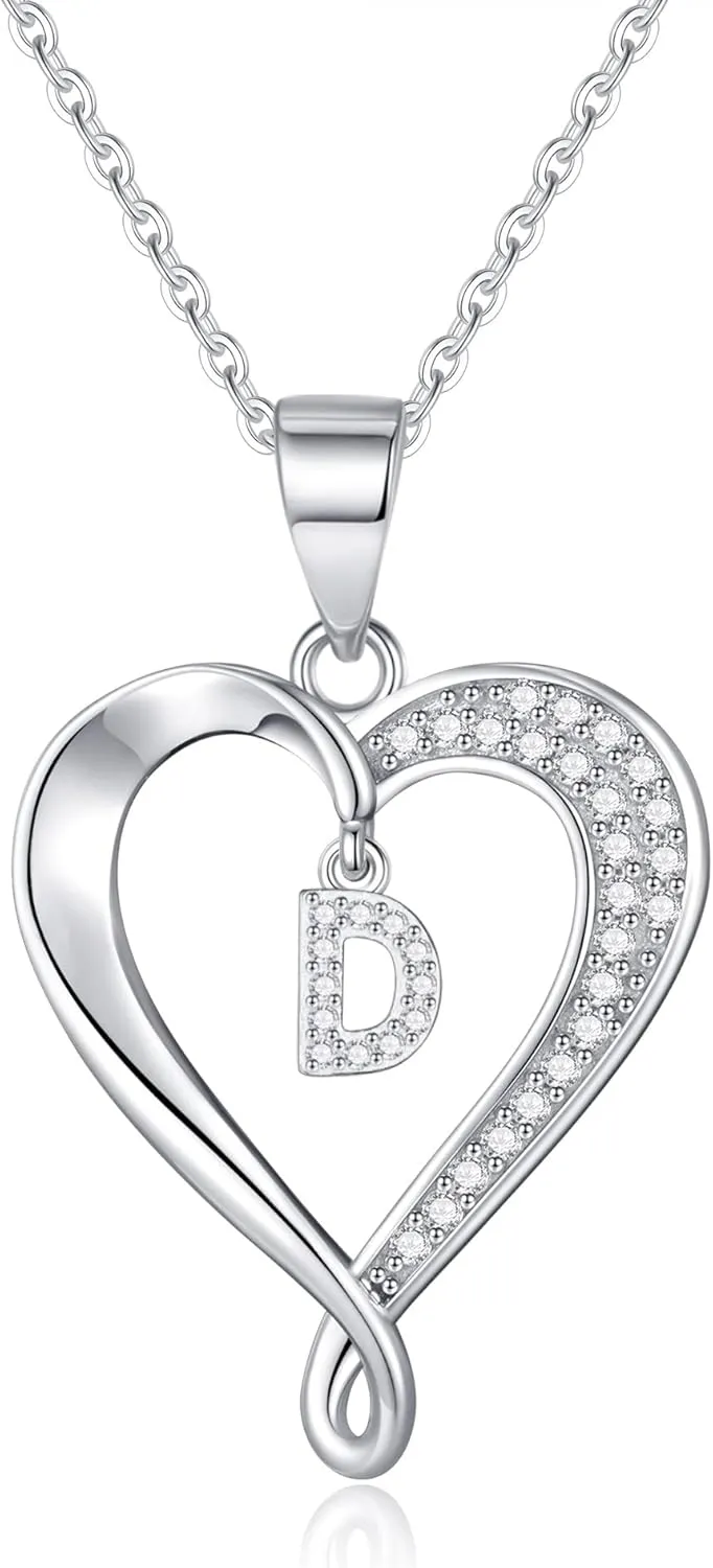 Infinity Heart Necklaces for Women, S925 Sterling Silver Initial Necklace Womens Jewelry Mothers Day Gifts Girls Valentines Gifts for Her Christmas Birthday Gifts for Women Mom Wife Girlfriend
